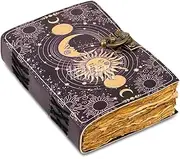 ANANYOM Leather Journal Notebook for Writing Purple 7x5 Inch 200 pages Sun & Moon Vintage Diary Sketchbook,Brass Clasp Lock | Unlined Paper, Perfect for Writing, Sketching, and Travel Diary