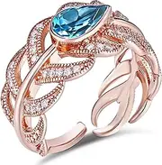 1.1 Carat Natural Blue Topaz Adjustable Ring, Razzberry Gemstone Designs, 18K Rose Gold Plating on 925 Sterling Silver, Velvet Ring Box included