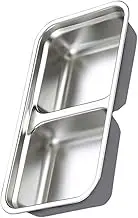 Luxshiny Stainless Steel Spice Dish with Double Compartments Modern Seasoning Plate for Home Restaurant Use for Sauces Appetizers Condiments Smooth Surface Edges for Safety