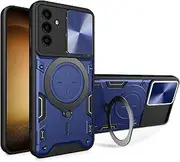 [CYXHCJYH] Case for Samsung Galaxy A55 5G, Heavy Duty Shockproof Cover with 360° Rotatable Magnetic Kickstand and Slide Camera Lens Cover Case for Samsung Galaxy A55 5G-Blue