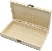 Perfeclan Unfinished Wooden Box with Hinged Lid and Front Clasp, Natural Wood Storage Boxes for Crafts, Hobbies, Gifts, and Jewelry Box, L