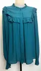Wonderly Blouse Womens XL Ruffles Peasant Cottage Core Teal Blue Long Sleeve NEW