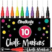 Chalkola Extra Fine Tip Chalk Markers for Blackboard (1mm Point, 10 Pack) - Wet Erase, Liquid Chalk Pens for Car Windows, Bistro, Glass, Wall Calendar, Acrylic Board | Erasable Neon Chalkboard Markers