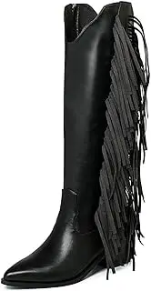 KiutSymo Cowgirl Fringe Boots For Women White Tassels Cowboy Boots Knee High Pointed Toe Western Boots