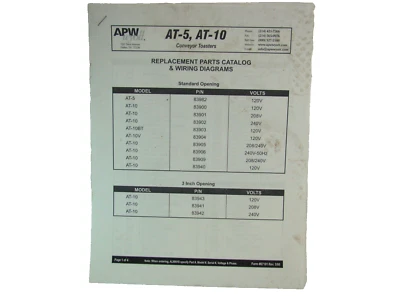 AWP Wyott AT-5 & AT-10 Conveyor Toasters Replacement Parts Catalog & Wiring Diag