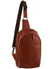 [PIERRE CARDIN] Leather Sling Bag in Cognac