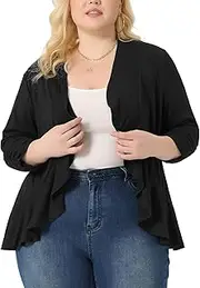 [Agnes Orinda] Plus Size Cardigan for Women Soft 3/4 Sleeve Open Front Cropped Shrug Bolero Cardigans Jacket