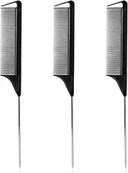 Hroevc 3PCS Rat Tail Combs, Parting Combs for Braiding Hair Women/Wen, Metal Fine Tooth Combs for Highlighting and Parting(Black)