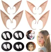 8 Pairs Elf Ears & Vampire Teeth Cosplay Halloween Accessories Pointed Fangs