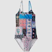 $100 Seafolly Kid Girl Black Pink High Neck Tank One Piece Crossback Swimsuit 14