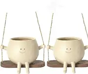 TODDLA 2 Pack Swing Face Planter,Hanging Planters for Indoor Plants, Outdoor Garden Planter Pots
