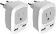European Travel Plug Adapter 2 Pack, International Power Outlet Adaptor with 2