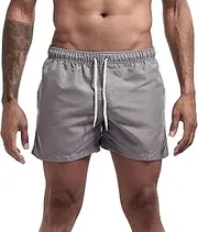 [Aosufei] Men's Loose Casual Stretchy Beach Shorts Quick Dry Elastic Waist Shorts Drawstring Solid Swimming Trunks