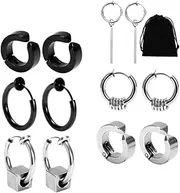 [WOFASHPURET] Stylish Men's Ear Clip Earring Set Steel Earring Backs for Studs Non Piercing Ear Cuff