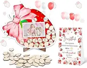 Whaline 63 Pcs Strawberry Guest Book Alternative Bow Strawberry Sweet Fruit Photo Frame with Wood Slices for Baby Shower Birthday Summer Keepsake Party Favors