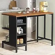 Tribesigns Kitchen Island, Kitchen Shelf Bar Table with 5 Open Storage Shelves and Large Worktop, Industrial Butcher Block Island (Stools Not Included)