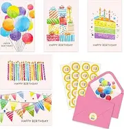 50 Pack Happy Birthday Cards with Envelopes, Watercolor Birthday Cards Assortment, Assorted Blank Birthday Cards Bulk with Envelopes & Stickers for Birthday Party
