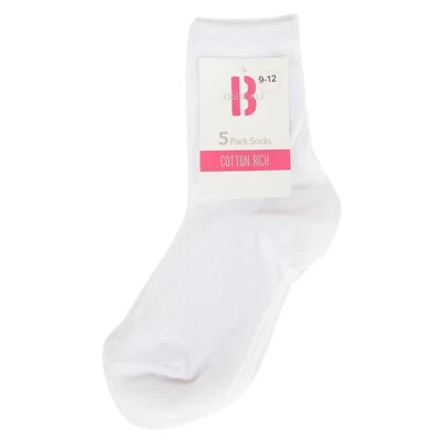 ** BHS ** GIRLS WHITE EVERYDAY / SCHOOL HEART PATTERN SOCKS *5 PAIRS IN A PACK*