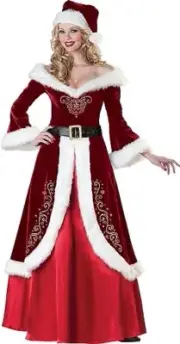 EOZY 4 Pcs Women's Deluxe Santa Costume Set Party Retro Christmas Santa Dress