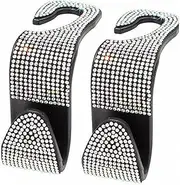 2 Pack Car Back Seat Headrest Hooks, Crystal Rhinestone Car Hooks for Purse Handbag Cloth Grocery Bags, Universal Vehicle Decor Accessories