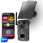 Trail Camera 4G Solar Panel 2K Video Live View GPS Tracking Night Vision 128GB