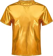 [Aislor] Kids Boys Girls Dance Tops Shiny Metallic T-Shirts Short Sleeve Modern Jazz Hip Hop Performance Costume