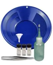 Sluice Monkey 10" Blue Pan, 3oz Sniffer, 3 Glass Vials, Funnel, Tweezer