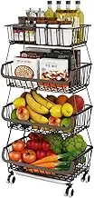 Fruit Vegetable Storage Basket for Kitchen - 4 Tier Stackable Metal Wire Baskets Cart with Rolling Wheels Utility Fruits Rack Produce Snack Organizer Bins for Pantry Bathroom Laundry Bronze
