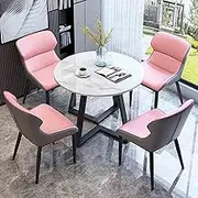 HOLGVE Office Reception Round Table with Chairs, Dining Table Soft Backrest Seat, Cafe Balcony Living Room Simple Round Dining Table, Negotiation Table and Chair Set(Pink,29.5in/70cm)