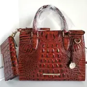 Brahmin Anywhere Convertible Satchel Pecan Leather Crossbody Bag + Wallet NWT