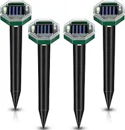 Mole Repellent Solar Powered Waterproof Ultrasonic Gopher Repellent Vole Chipmunk Snake Repellent Outdoor Sonic Spikes Rodent Repellent, Mole Deterrent for Yard Lawn Groundhog Repeller (4)