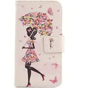 [Lankashi] Pattern PU Leather Wallet Flip Cover Skin Protection Case for Samsung Galaxy A10 6.2" (Umbrella Girl Design)