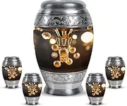 Basketball Urn for Ashes Adult Male - Urns for Human Ashes Adult Female - Mini Funnel - Brown Funeral Ashes Holder - Small Urns for Human Ashes Keepsake (Combo 10 Inch & 3 Inch, Pack of 5)