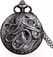 [FZSWD] Hollow Half Hunter Quartz Pocket Watch Vintage Black Pocket Watch with Necklace Chain Kid Men Women