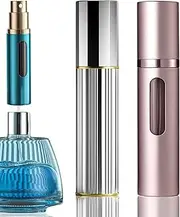 AsaNana Refillable Perfume Atomizer bottom refill charge visualization window mini luxury stylish empty 5ml fragrance bottle lightweight travel office aluminum atomiser(SAP-2P) (Silver and Pink)