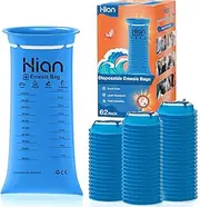 Hion Vomit Bags Disposable – 62 Pack 1000ml Emesis Bags – Leak Resistant, Medical Grade, Portable – Perfect for Motion, Car & Aircraft Sickness, Pregnant Women