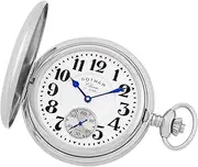 [Gotham] Men's Classic Silver-Tone Polished Case Double Hunter 17 Jewel Mechanical Pocket Watch # GWC18808S, Silver