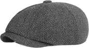 [Dickly] Beret Hat Newsboy Cap Herringbone Classic Headwear Boy Hat Flat Cap for Men Painter Hats for Camping Traveling Driving