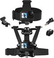TELESIN Head Mount Strap Chest Mount Harness Video Camera Mount Accessories Kit Compatible with Go Pro Hero 12, 11,10,9,8,7,6,5,4,DJI Action 3 2,AKASO,Insta360 X3 X2 Cameras