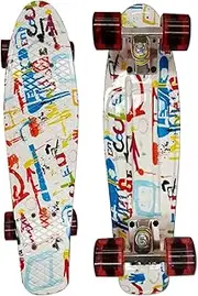 22in Mini Retro Cruiser Skateboard,Children's Skateboard with Light up Wheels with High Rebound PU