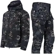 [ZSCAL] Two Piece Ski Suit, Men's Winter Outdoor Fashion Camouflage Ski Jacket Snow Trousers Set, Warm Waterproof Windproof Snow 2 Pieces Ski Suit, for Skiing, Snowmobiling (Color : Black, Size : Medium)