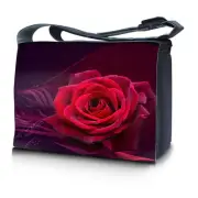 15.6" 15" Laptop Notebook Padded Compartment Shoulder Messenger Bag Red Rose N04