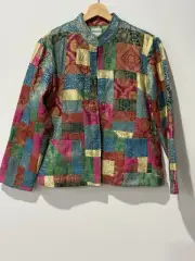 NWT Chicos Mandarin Collared Metallic Patchwork Jacket Womens 2 (L-12) Bloomcore