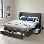 Capri Luxefino Storage Drawer Fabric Bed | Charcoal Multi Storage Tufted Upho...