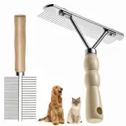 Rake for Dogs, 2 Pack Double Coat Brush Set Long Tooth Undercoat Brush & Flea