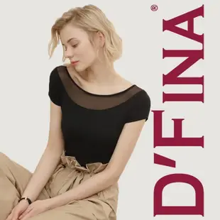 《D'Fina 時尚女裝》 歐洲莫代爾拼接網紗性感短袖T恤上衣