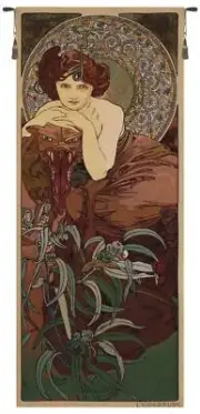 Mucha Emeraude European Tapestry - Precious Stones - Emerald - Jacquard Woven