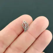 BULK 50 Leaf Charms Antique Silver Tone 2 Sided Filigree Design - SC6544