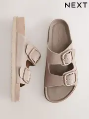 Neutral Suede Forever Comfort® Premium Double Strap Footbed Sandals (E55022) | $64