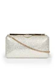 Silver Glitter Embellished Ellipse Clutch